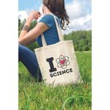 I Love Science Bilim Öğrenci Hediyelik Baskılı %100 Pamuklu Ham Bez Bej Çanta