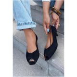 I Love Shoes Norvion Hakiki Deri Siyah Süet Kadın Topuklu Ayakkabı