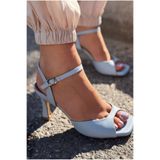 I Love Shoes Simore Bebek Mavisi Hakiki Deri Kadın Topuklu Sandalet