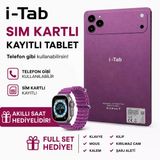 İ-Tab 17 Promax Sim Kartlı Tablet Akıllı Saat Hediyeli+Kalvye+Full Set Mor