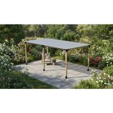 Iahşap 4 x 6.4 Metre Pergole Braket Seti 6 Ana Direkli Üstü Izgaralı Eğimli Trapezli Gölgelik - 4 x 6.4 Metre (Yükseklik 250 Cm)