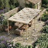 Iahşap Altı Direkli Dalgılı Braldalı Gölgelikli Dekoratif Büyük Boy Pergola - Kahverengi - 2.4x6 Metre
