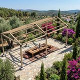 İahşap Altı Direkli İzmir Çatılı Modern Bahçe Pergola