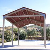 Iahşap Altı Direkli Izmir Çatılı Trapez Sac Kaplı Büyük Boy Pergola - 3x6 Metre