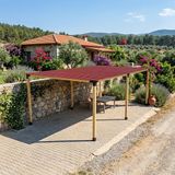 Iahşap Altı Direkli Trapez Sac Kaplı Büyük Boy Pergola - Kahverengi - 2.4x6 Metre