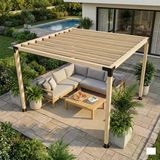 İahşap Dört Direkli Ahşap Üst Izgaralı Bahçe Pergola