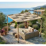 İahşap Dört Direkli Dalgılı Brandalı Gölgelikli Dekoratif Bahçe Pergola