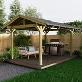 Iahşap Veranda Ahşap Pergole Membranlı Çatı Gölgelik Çardak Kamelya P16 - 2,4x2,4 Metre - Yükseklik 2,4 Metre