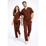 İBA MEDİKAL KAHVERENGİ HASTANE FORMASI LİKRALI SCRUBS TAKIM (FRIAR BROWN)