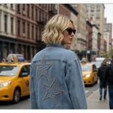 İbeeka Shining Star Denim Kot Ceket Sırt ve Omuz Taş Boncuk Işlemeli - Kot Mavi - 38 - ST01214-KOT Mavi-38