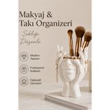 İBERİALHOME Minimal Yüz Tasarımlı Makyaj Organizeri | Küçük Takı ve Makyaj Fırçası Düzenleyici | Dekoratif Masa Üstü Organizer | Modern Ev Dekoru