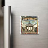 İberk Almanya Germany - Posta Pulu Temalı Ülke - Baskılı Buzdolap Magneti Kare - 9x9 cm
