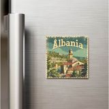 İberk Arnavutluk Albania - Posta Pulu Temalı Ülke - Baskılı Buzdolap Magneti Kare - 9x9 cm
