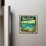 İberk Belize Belize - Posta Pulu Temalı Ülke - Baskılı Buzdolap Magneti Kare - 9x9 cm