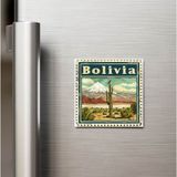 İberk Bolivya Bolivia - Posta Pulu Temalı Ülke - Baskılı Buzdolap Magneti Kare - 9x9 cm
