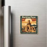 İberk Burkina Faso Burkina Faso - Posta Pulu Temalı Ülke - Baskılı Buzdolap Magneti Kare - 9x9 cm