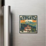 İberk Butan Bhutan - Posta Pulu Temalı Ülke - Baskılı Buzdolap Magneti Kare - 9x9 cm
