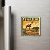 İberk Esvatini Eswatini - Posta Pulu Temalı Ülke - Baskılı Buzdolap Magneti Kare - 9x9 cm