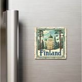 İberk Finlandiya Finland - Posta Pulu Temalı Ülke - Baskılı Buzdolap Magneti Kare - 9x9 cm