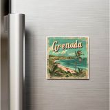 İberk Grenada Grenada - Posta Pulu Temalı Ülke - Baskılı Buzdolap Magneti Kare - 9x9 cm