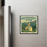 İberk Gürcistan Georgia - Posta Pulu Temalı Ülke - Baskılı Buzdolap Magneti Kare - 9x9 cm