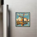 İberk Hollanda Netherlands - Posta Pulu Temalı Ülke - Baskılı Buzdolap Magneti Kare - 9x9 cm