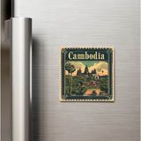 İberk Kamboçya Cambodia - Posta Pulu Temalı Ülke - Baskılı Buzdolap Magneti Kare - 9x9 cm