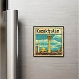 İberk Kazakistan Kazakhstan - Posta Pulu Temalı Ülke - Baskılı Buzdolap Magneti Kare - 9x9 cm