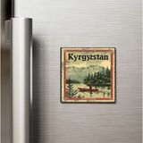 İberk Kırgızistan Kyrgyzstan - Posta Pulu Temalı Ülke - Baskılı Buzdolap Magneti Kare - 9x9 cm