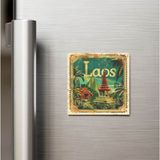 İberk Laos Laos - Posta Pulu Temalı Ülke - Baskılı Buzdolap Magneti Kare - 9x9 cm