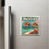 İberk Maldivler Maldives - Posta Pulu Temalı Ülke - Baskılı Buzdolap Magneti Kare - 9x9 cm