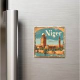 İberk Nijer Niger - Posta Pulu Temalı Ülke - Baskılı Buzdolap Magneti Kare - 9x9 cm