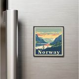 İberk Norveç Norway - Posta Pulu Temalı Ülke - Baskılı Buzdolap Magneti Kare - 9x9 cm