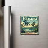İberk Panama Panama - Posta Pulu Temalı Ülke - Baskılı Buzdolap Magneti Kare - 9x9 cm