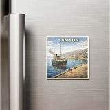 İberk Samsun Şehri - Pop-Art Travel - Baskılı Buzdolap Magneti Kare 9x9 cm