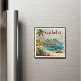 İberk Seyşeller Seychelles - Posta Pulu Temalı Ülke - Baskılı Buzdolap Magneti Kare - 9x9 cm