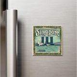 İberk Singapur Singapore - Posta Pulu Temalı Ülke - Baskılı Buzdolap Magneti Kare - 9x9 cm