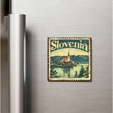 İberk Slovenya Slovenia - Posta Pulu Temalı Ülke - Baskılı Buzdolap Magneti Kare - 9x9 cm
