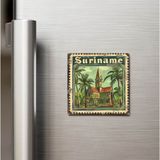 İberk Surinam Suriname - Posta Pulu Temalı Ülke - Baskılı Buzdolap Magneti Kare - 9x9 cm