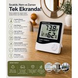 İbico Dijital Sıcaklık ve Nem Ölçer Saat Htc-1 LCD Ekranlı Termometre Higrometre Masa ve Duvar Tipi