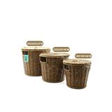 İbico İ22-337 Yuvarlak Hasır Organizer Sepet 3'Lü Set - Metal İskeletli Kapaklı 22X22x18 Cm- 12'Li Paket
