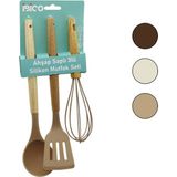 İbico Ibico İ22-008 Mutfak Seti 25-30CM 3 Adet Ahşap Kepçe Çırpıcı Spatula Bambu Saplı Renkli Silikon - 12'li Paket