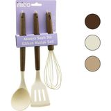 İbico Ibico İ22-012 Mutfak Seti 3 Adet Kepçe Ahşap Çırpıcı Spatula Akasya Saplı Renkli Silikon - 12'li Paket
