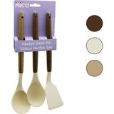İbico Ibico İ22-013 Mutfak Seti 30CM 3 Adet Kepçe Kaşık Spatula Renkli Silikon Ahşap Akasya Saplı - 12'li Paket