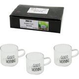 İbico *ibico İ22-140 Kahve Yanı Bardak 90ML 6 Adet Kulplu Good Mornıng Kalın Çizgili Cam - 48'li Paket - Şeffaf