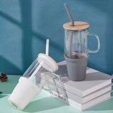 İbico Ibico Safirs Bambu Kapaklı Çelik Pipetli Renkli Big Mug Büyük Boy Cam Kupa Bardak Cam Termos 1lt - Mor