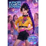 İblis Avcıları K-POP Demon Hunters Rumi Cosplay Kostüm Seti Ceket Şort Mor Örgülü Saç 3 Parça 11-12