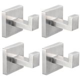 IBosins 4'lü Paket Havlu Kancası Banyo Duvarı Oturma Odası Yatak Odası Mutfak Dolabı için Ağır Hizmet Paslanmaz Çelik Kanca Askısı Bornoz, Banyo Havlusu, Palto için (Kare Fırçalanmış Gümüş)