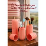 İBOVİA (2 Adet) Seyahat Pratik Diş Macunu ve Fırçası Kabı – Pembe Renk