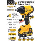 İBTAŞ Sgs5503 - 20 Volt 4 Amper 650 Nm Tork Akülü Şarjlı Darbeli Somun Sıkma Sökme Makina Seti Tek Akülü